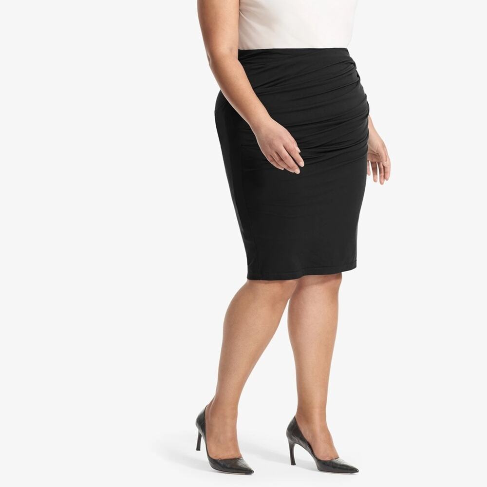 MM Lafleur The Soho Pencil Skirt Black Stretchy Ruched Jersey Knit Fitted 2X